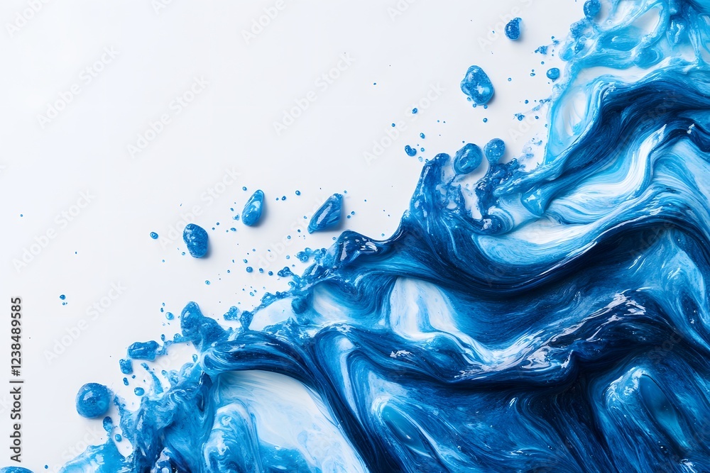 Vibrant blue paint fluid flowing on a white background, creates a visual effect, generative AI Vibrant blue paint fluid flowing on a white background, creates a visual effect, generative AI