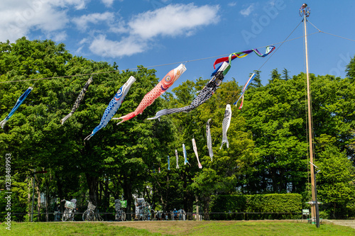 Carp streamers in Setagaya Park, Tokyo photo