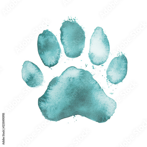 Cute Watercolor Pet Paw Print on transparent background.
