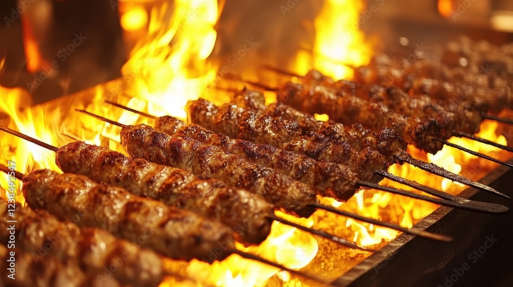 Delicious Kebabs Grilling Over Open Flames Delicious Kebabs Grilling Over Open Flames