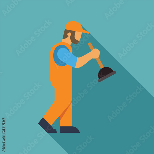 Plumber walking and holding plunger, providing professional plumbing services for residential and commercial needs