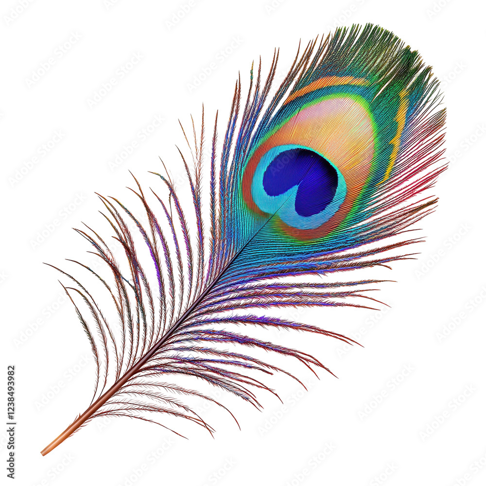 Obraz premium Peacock Feather Close Up on transparent background.
