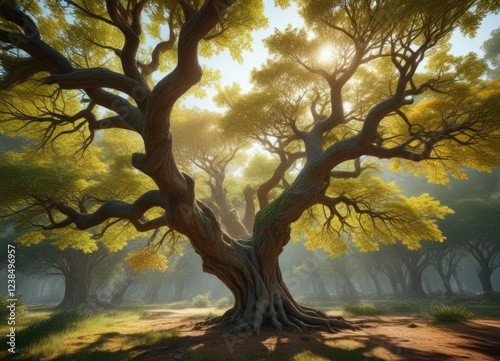 The intricate network of a branch supports the lush canopy of a mature tree, network , natural photo