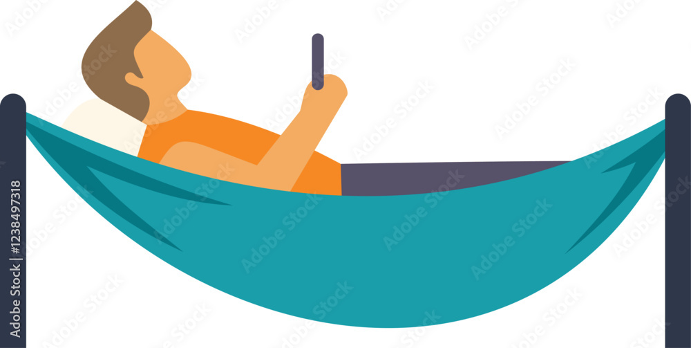 Young man is lying in hammock and using smartphone Young man is lying in hammock and using smartphone