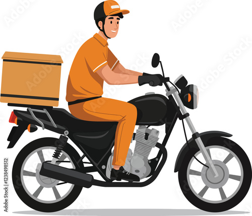 Illustration of a courier on a motorbike, on white background