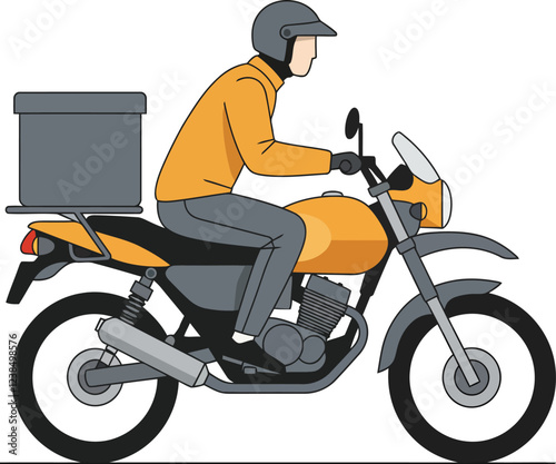 Illustration of a courier on a motorbike, on white background