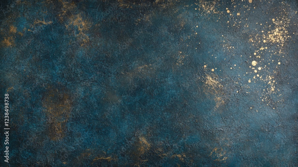 Naklejka premium dark blue grunge concrete wall texture with some golden spots used a background 