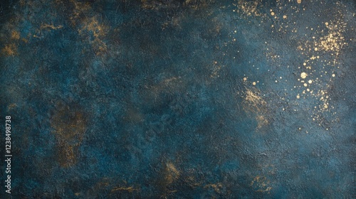 dark blue grunge concrete wall texture with some golden spots used a background
