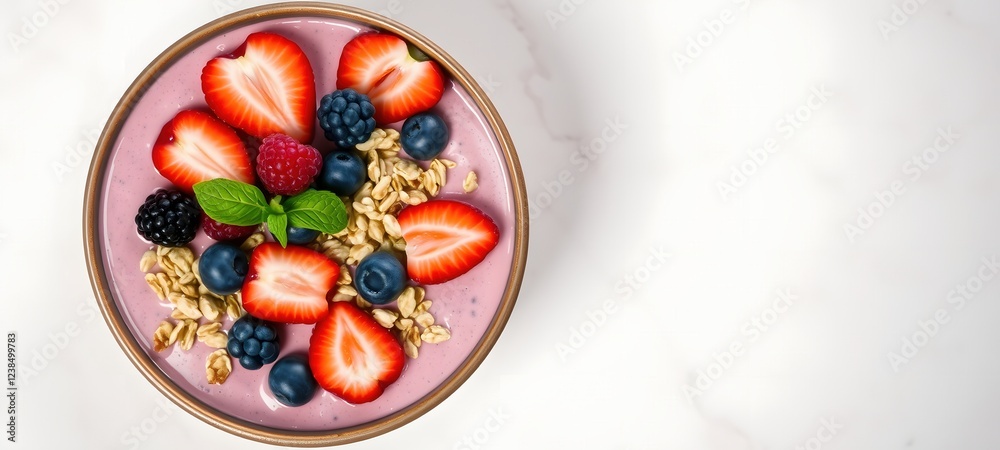 Bowl of granola with yogurt and berries for healthy breakfast. Bowl of granola with yogurt and berries for healthy breakfast.