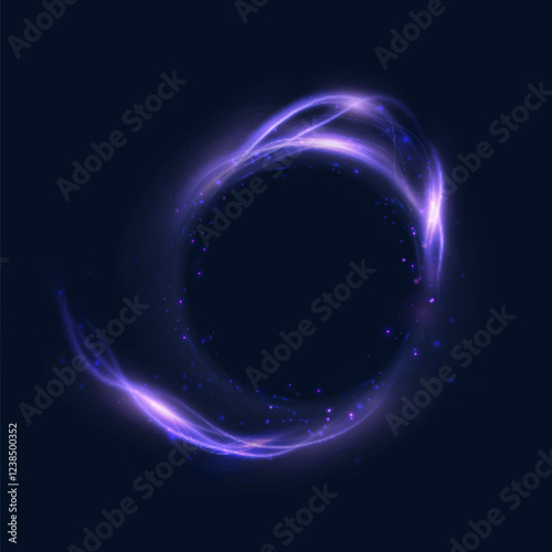 Abstract blue light lines and particles on black background. Dynamic curves and glow create energetic and magical effects. Vector