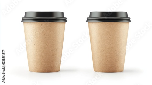 Wallpaper Mural Two kraft paper coffee cups, black lids, white background, mockup Torontodigital.ca