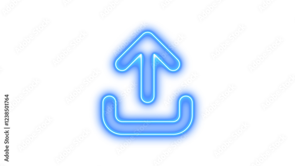 Neon symbol arrow up from bracket icon blue color glow with transparent background Neon symbol arrow up from bracket icon blue color glow with transparent background