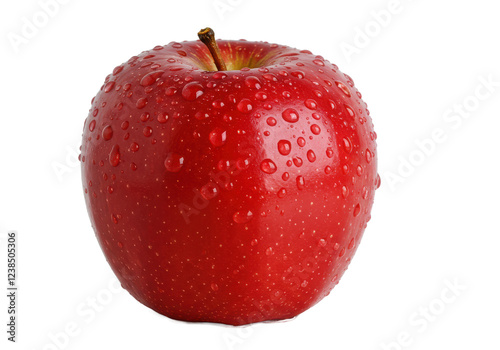 Red apple with half in water drops isolated on white background, no depth of field, sharp.