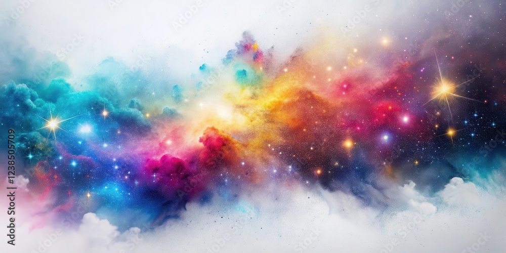 Fototapeta premium Celestial Burst A Vibrant Cosmic Nebula with Sparkling Stars and Glowing Clouds