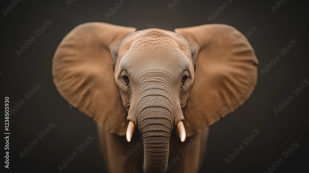 Obraz premium Majestic elephant stands confidently against a dark background, showcasing its impressive features and textures in close-up. Generative AI