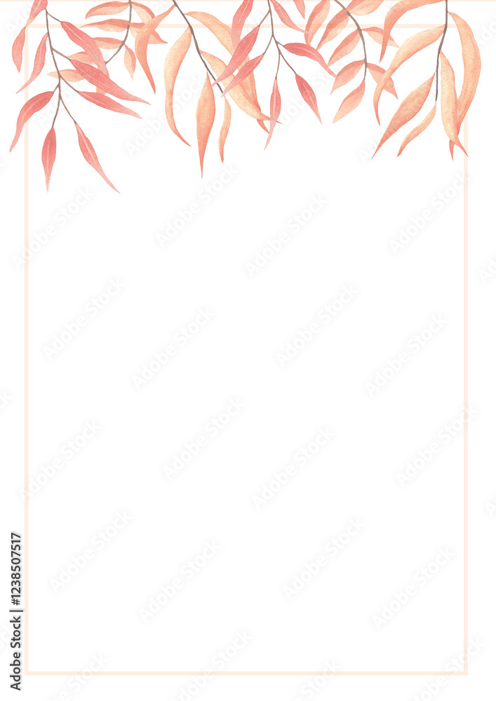 Minimalistic invitation template with white background and delicate autumn leaves in watercolor style Minimalistic invitation template with white background and delicate autumn leaves in watercolor style