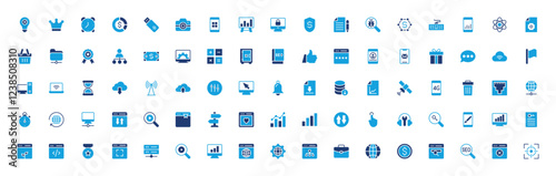 Set of SEO and Internet icon. Web Site, Light Bulb, Leader, Click Here, Information, Satellite Dish, Nuclear, Surprise Box, Pointer, Connection, Ethernet, Slider, Cash, Smartphone vector. 