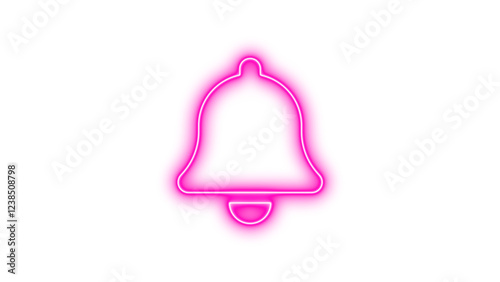 Neon symbol bell icon pink color glow with transparent background