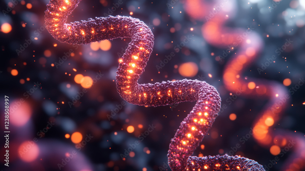close up view of glowing, twisted molecular structure with vibrant colors, representing chemical compounds and molecular biology. image conveys sense of scientific discovery and innovation close up view of glowing, twisted molecular structure with vibrant colors, representing chemical compounds and molecular biology. image conveys sense of scientific discovery and innovation
