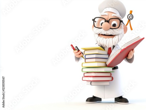 Educator holding books and notepad library 3d character illustration bright background fun learning concept