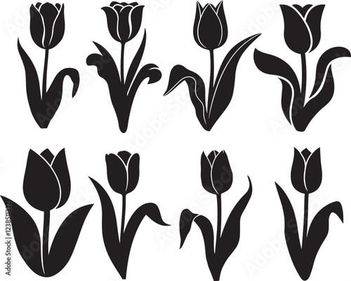 Tulip silhouette vector illustration collection. on white background.