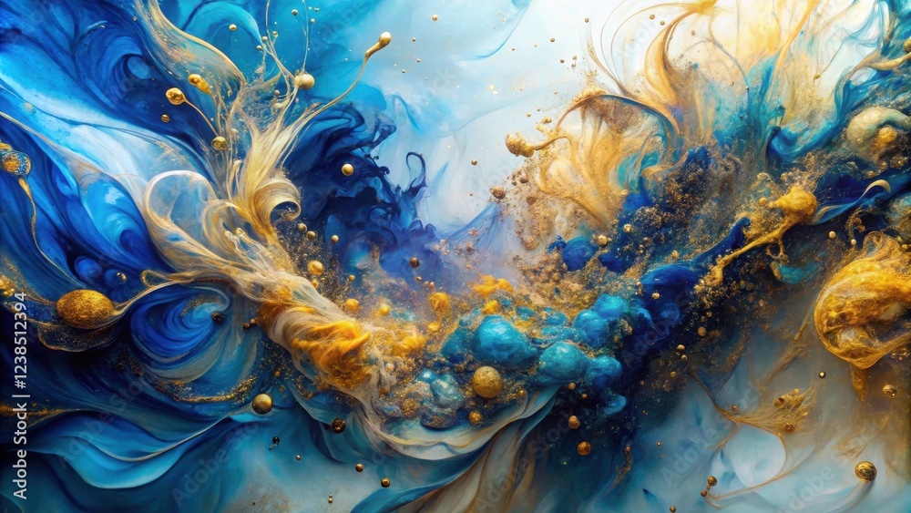Obraz premium Abstract Swirling Blue and Gold Fluid Art An Ethereal Composition of Color and Texture