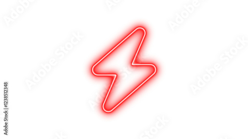 Neon symbol bolt icon red color glow with transparent background