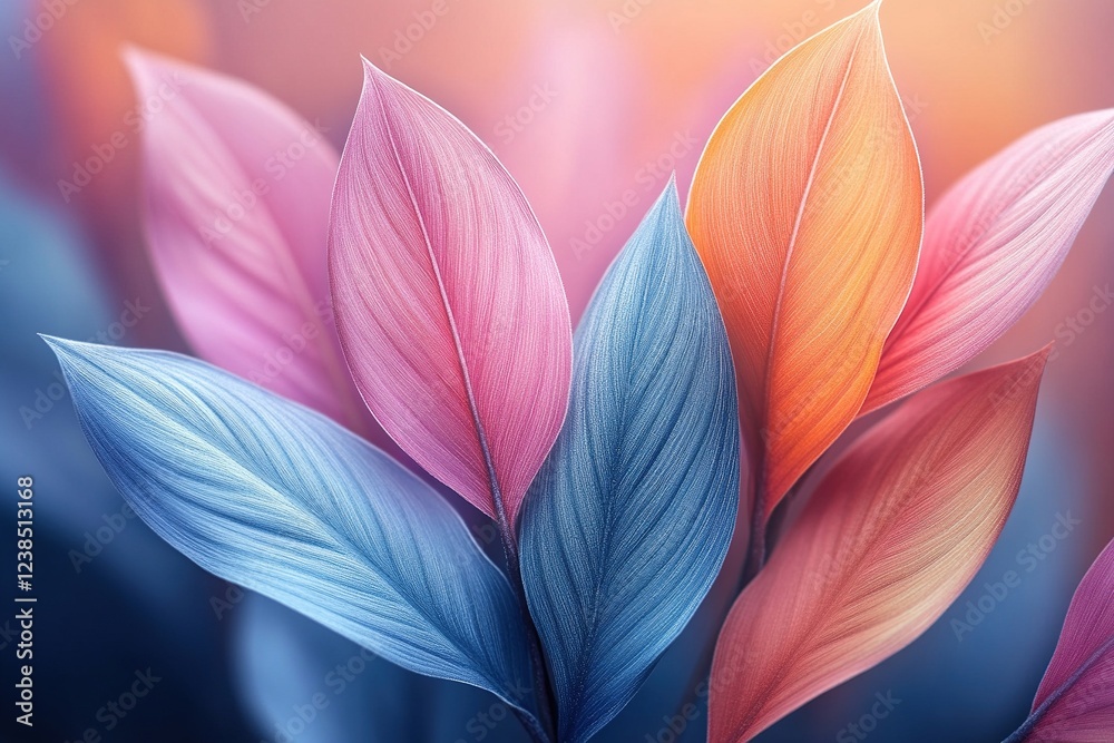 Fototapeta premium Colorful leaves, gradient background, soft light, use as abstract background