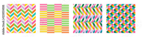 Set of Essential geometric printable seamless pattern with abstract Minimal elegant line form stroke shapes in vibrant colors. Modern simple background in minimalist mid century style vector wall art