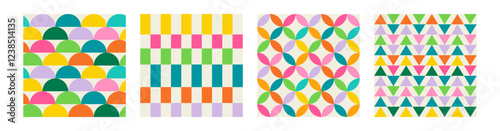 Set of Essential geometric printable seamless pattern with abstract Minimal elegant line form stroke shapes in vibrant colors. Modern simple background in minimalist mid century style vector wall art