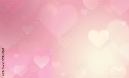 Pink lovely background with hearts bokeh and glitter. Pastel vector illustration fantasy gradient for Valentine Day. Romantic blurred sky with sparkles and stars. Valentine's Day, Mother's Day.