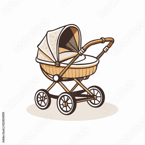 Vintage baby stroller in illustration style, childhood nostalgia