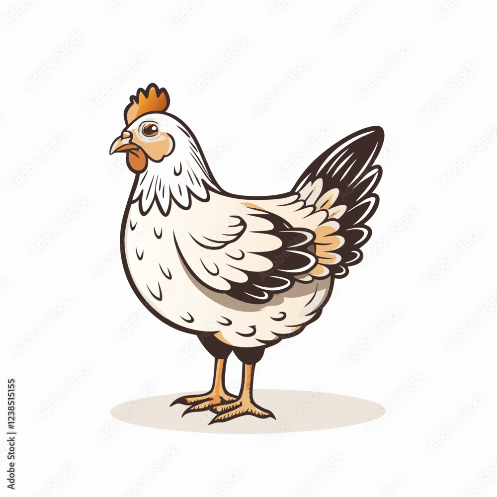 Fototapeta premium Stylized chicken illustration showcasing vibrant feathers, farm art