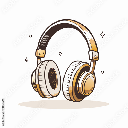Stylish golden headphones on a minimalist background, music enjoyment