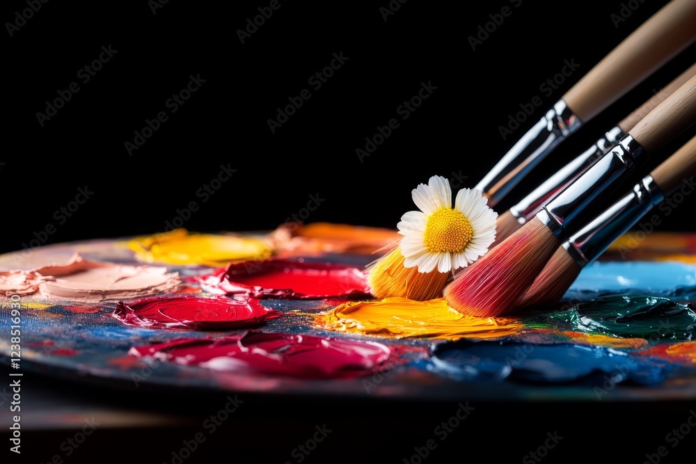 A hyper-realistic close-up of a painter palette, with every color vividly detailed and textures of dried and fresh paint captured under soft lighting A hyper-realistic close-up of a painter palette, with every color vividly detailed and textures of dried and fresh paint captured under soft lighting