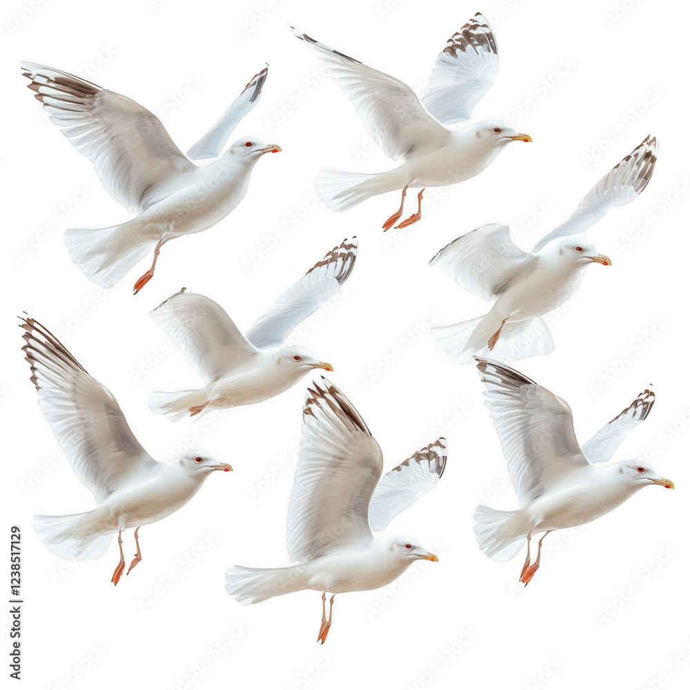 Obraz premium Flying birds silhouettes isolated on transparent background