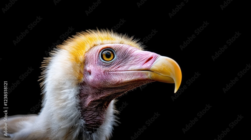 Close-up of a pale-headed vulture profile, black background Close-up of a pale-headed vulture profile, black background