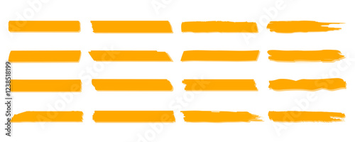 Orange vector marker graphic stylish element. Selecting and underlining text. Brush lines. Handmade marker strokes. Stripes of text markers.