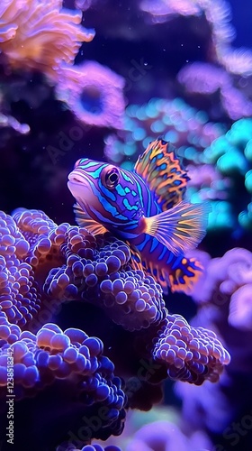 HD Phone Wallpaper Vibrant Mandarin Dragonet Fish in a Coral Reef Aquarium photo