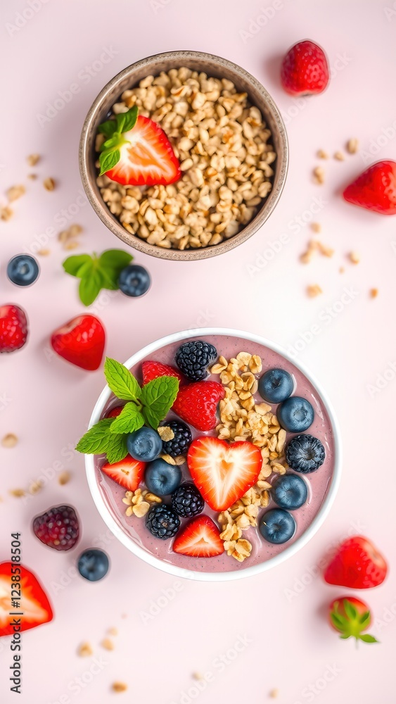 Bowl of granola with yogurt and berries for healthy breakfast. Bowl of granola with yogurt and berries for healthy breakfast.