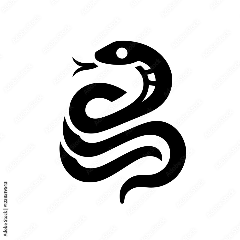 Naklejka premium Black Cobra Snake Vector Illustration Graphic Design. Wild Animal Symbol Icon, Nature Creature, Reptile Serpent, Venomous and Dangerous