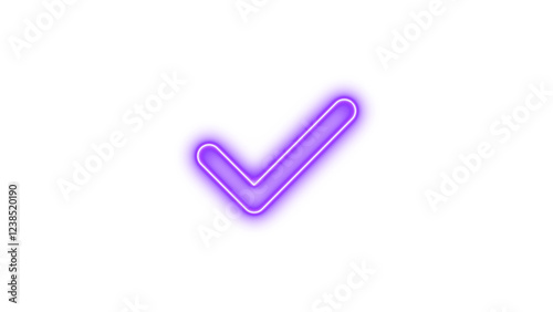 Neon symbol check icon purple color glow with transparent background