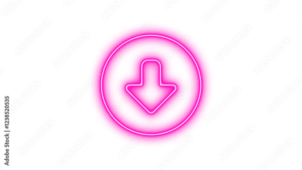 Neon symbol circle down icon pink color glow with transparent background Neon symbol circle down icon pink color glow with transparent background