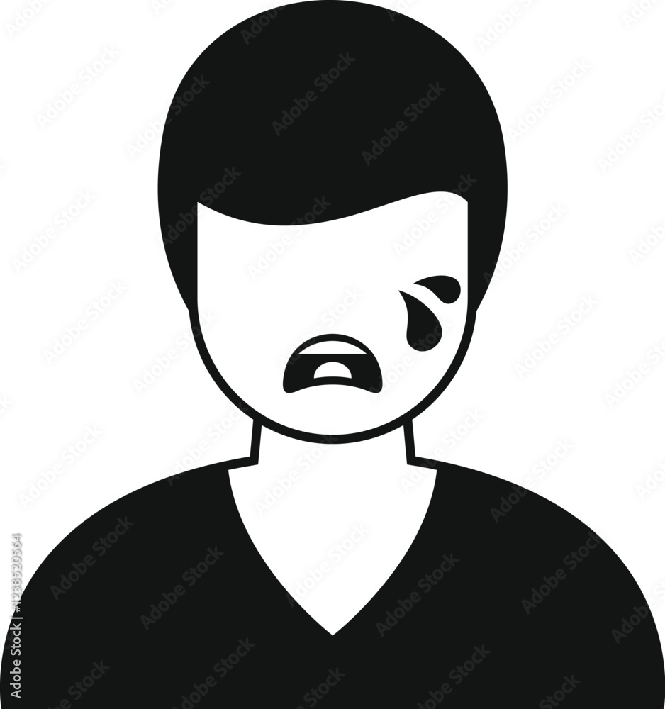 Black and white vector illustration of a crying man, expressing sadness, despair, grief, or depression Black and white vector illustration of a crying man, expressing sadness, despair, grief, or depression