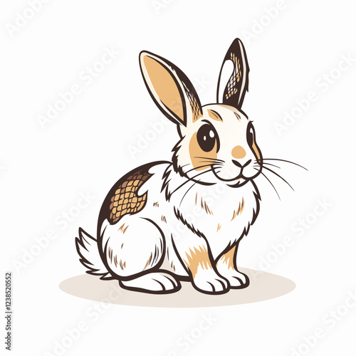 Cute rabbit illustration sitting quietly, whimsical charm