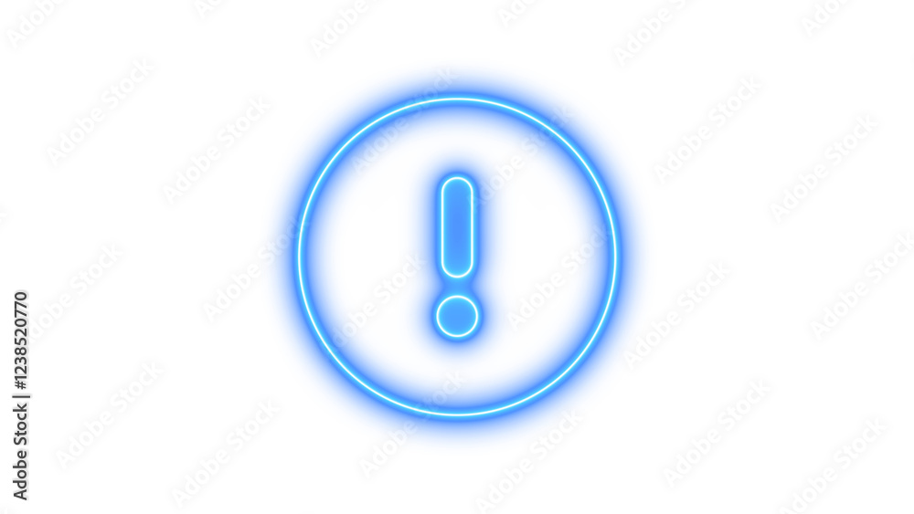 Neon symbol circle exclamation icon blue color glow with transparent background Neon symbol circle exclamation icon blue color glow with transparent background