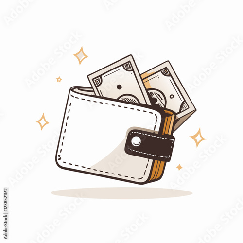 Stylish wallet with cash and coins, financial prosperity