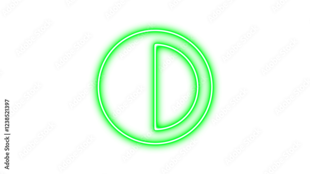 Neon symbol circle half stroke icon green color glow with transparent background Neon symbol circle half stroke icon green color glow with transparent background