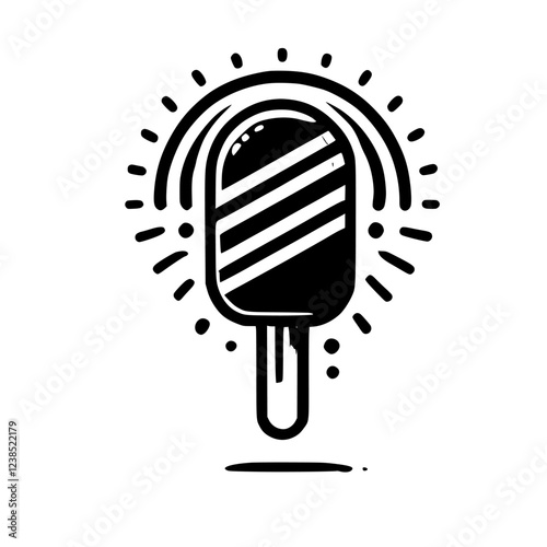 A delectable Popsicle, a minimalist black and white graphic design, perfect for summer refreshment. This cool and simple illustration is a sweet treat for the eyes!