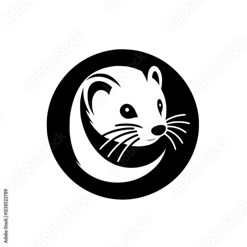 Elegant Stoat in a Circle: Black and White Animal Logo Design